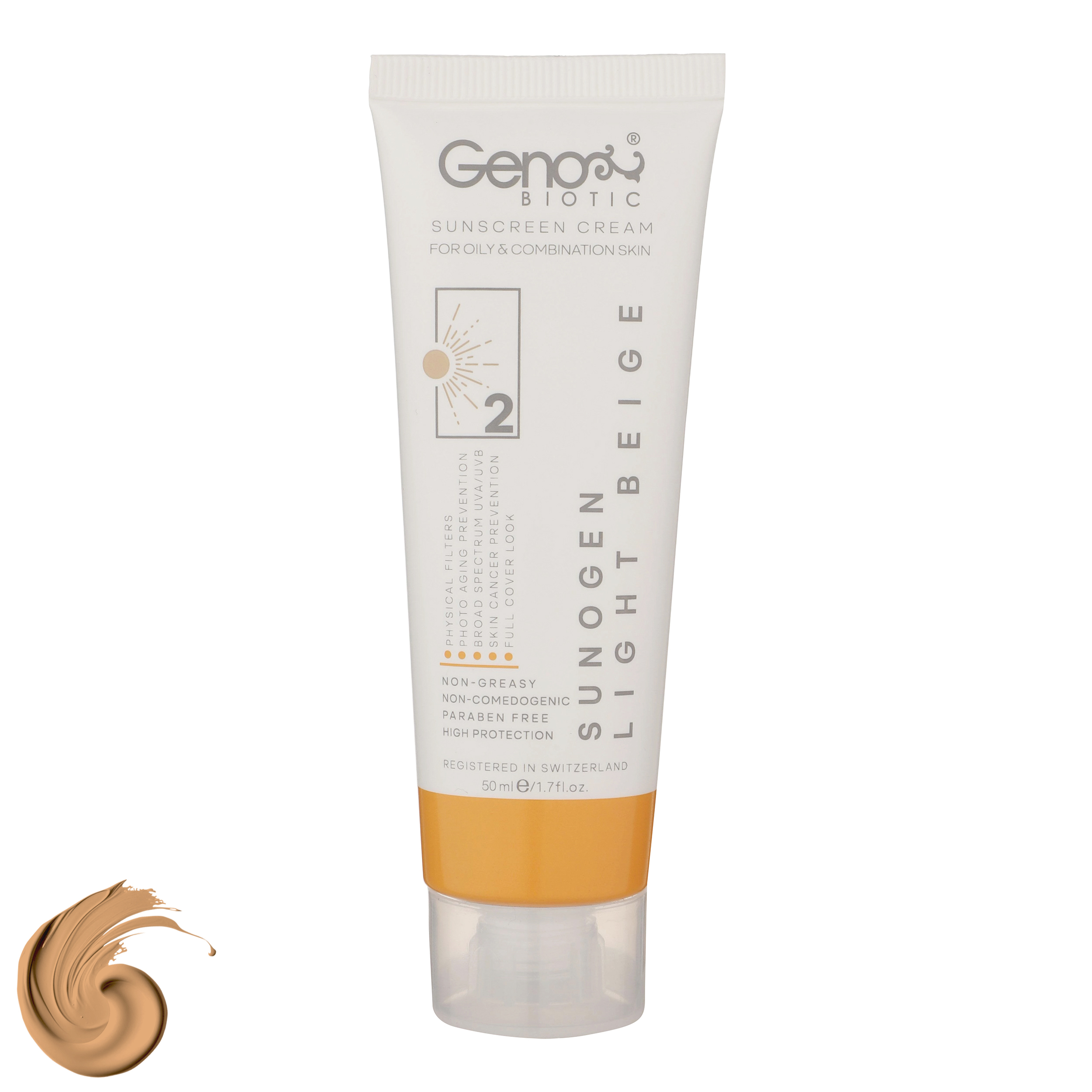 کرم ضدآفتاب رنگی ژنوبایوتیک، SPF50، مدل Light Beige 2