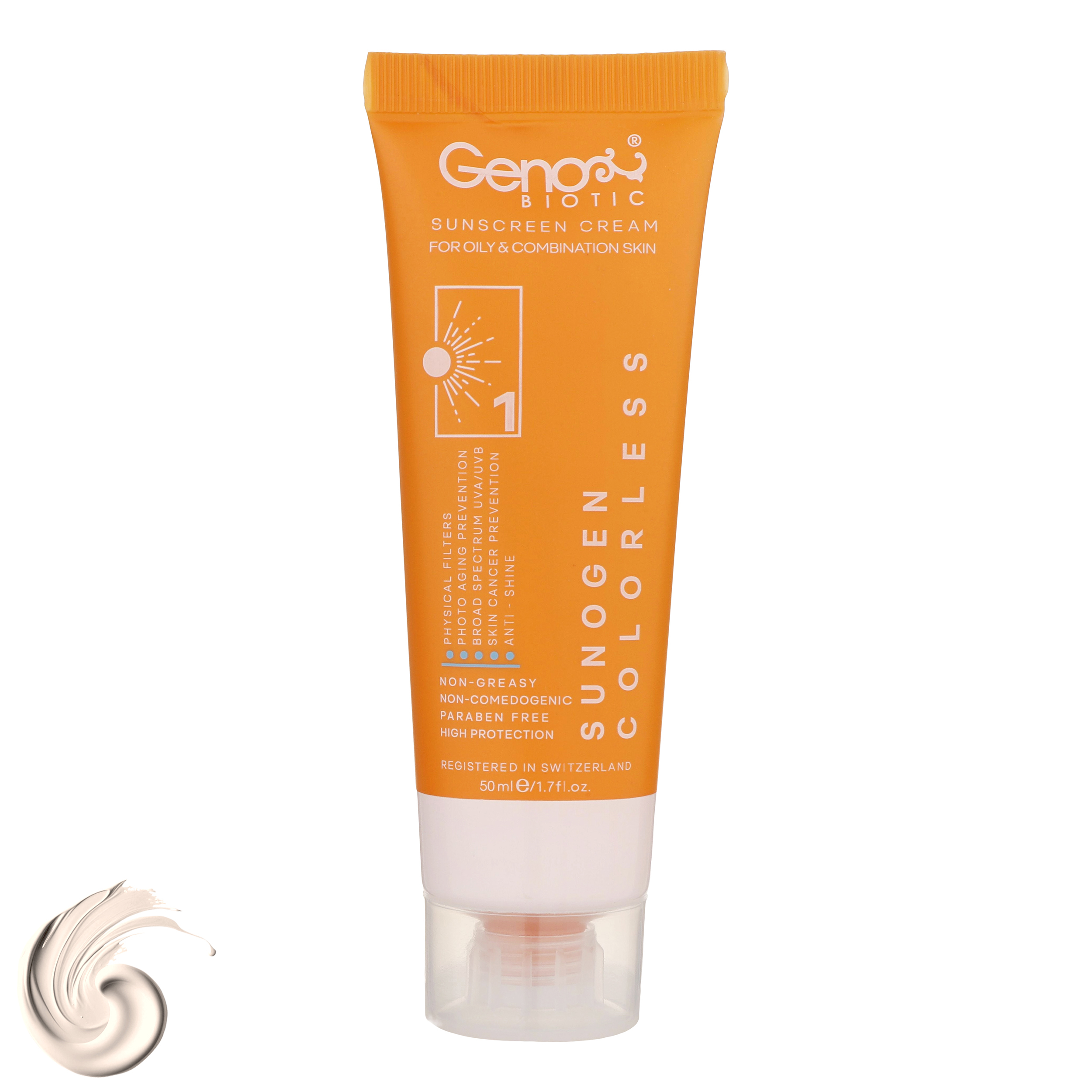 کرم ضد آفتاب بدون رنگ ژنوبایوتیک،  SPF50 مدل Sunogen