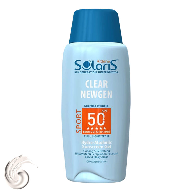 ژل ضد آفتاب آردن سولاریس مدل Clear Newgen Sport با +SPF50 مناسب پوست های چرب و مستعد جوش حجم 100 میلی لیتر