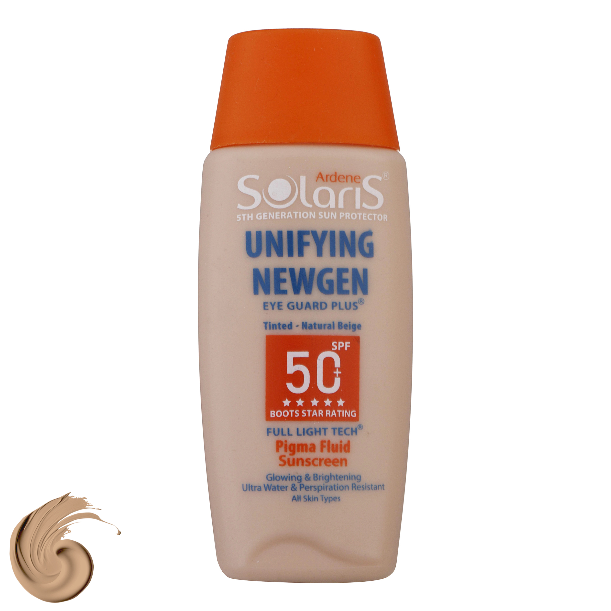 فلوئید ضدآفتاب رنگی آردن سولاریس +SPF50 مدل Unifying Newgen مناسب انواع پوست، حجم 75 میلی‌لیتر
