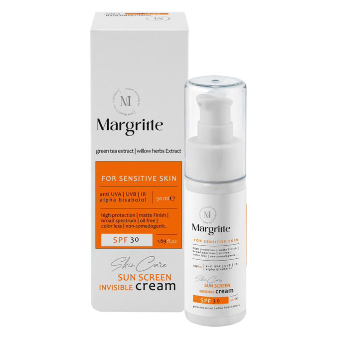کرم ضد آفتاب بدون رنگ مارگریت SPF 30 مدل 03 ‌مناسب پوست‌های حساس حجم 50 میلی‌لیتر