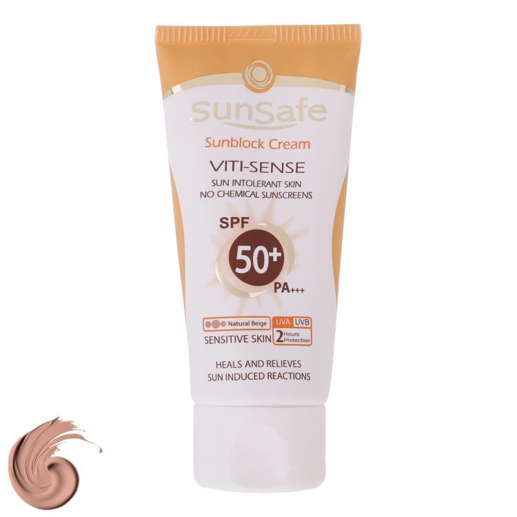 کرم ضد آفتاب SPF50 رنگی سان سیف مدل Viti-Sense ‌مناسب پوست‌های حساس حجم 50 میلی لیتر