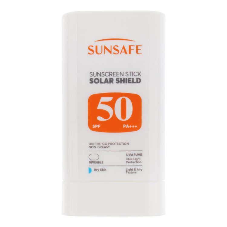 استیک ضد آفتاب SPF50 بی‌رنگ سان سیف مدل Solar Shield ‌مناسب پوست های خشک حجم 19 میلی‌لیتر
