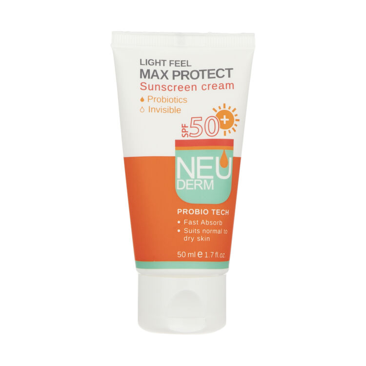 کرم ضد آفتاب نئودرم مدل Max Protect بی رنگ پوست نرمال SPF50 حجم 50 میلی لیتر